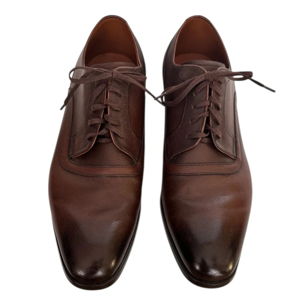 Bally Men's Lauron Oxford Brown Ombré Leather Derby Shoes Size 9.5 D US / 8.5 EU